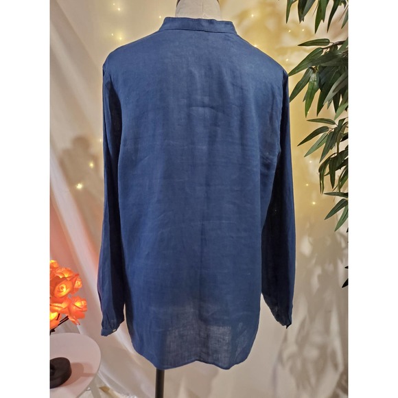 Lauren Ralph Lauren Linen Embroidered Boho Elegant Blouse Womens Size XL Blue - Picture 4 of 9